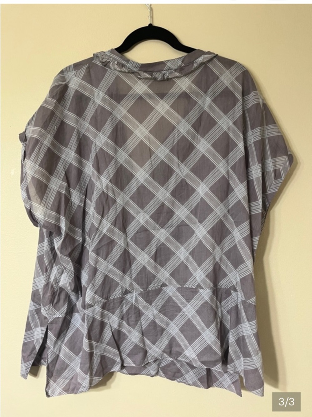 Chloe Gray Plaid Ruffle-Trim Button Front Top - Picture 3 of 3